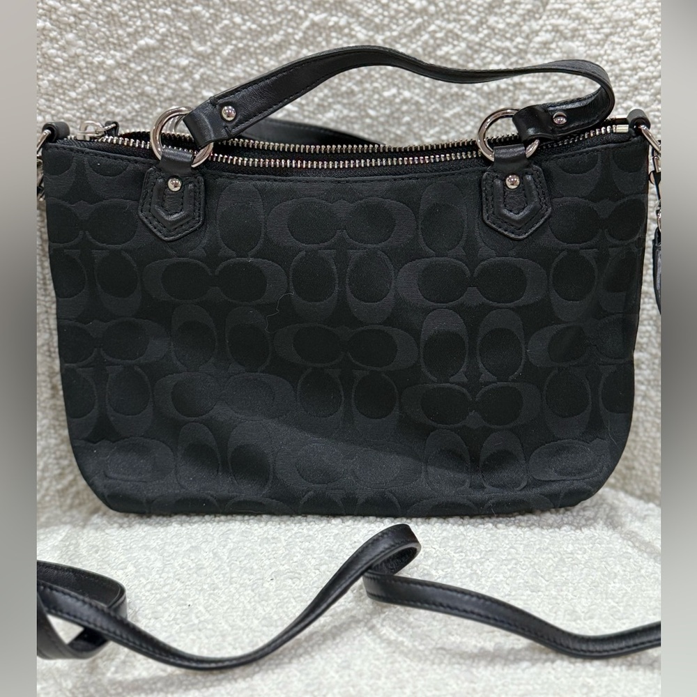 Coach Signature Mini Tote Crossbody Purse silver and black - Picture 12 of 12